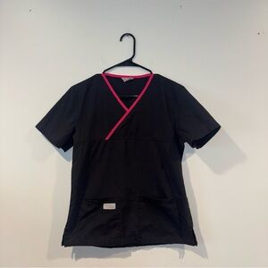 Black Scrub Top with Pink Trim